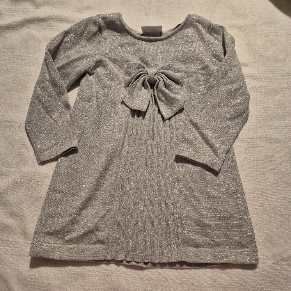 Hanna Andersson girls size 90 or 3T Silver sparkly party dress, bottom damage